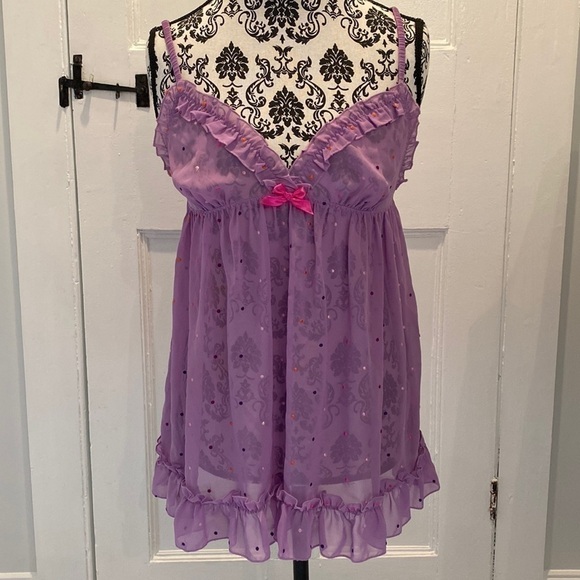 Victoria’s Secret purple polka dot babydoll lingerie negligee size small - Picture 1 of 9